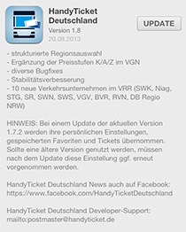 Informationen zum Update Handy-Ticket vom 20.08.2013