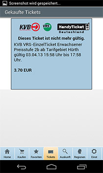 Gebuchtes Handy-Ticket des Kölner Verkehrsverbunds.