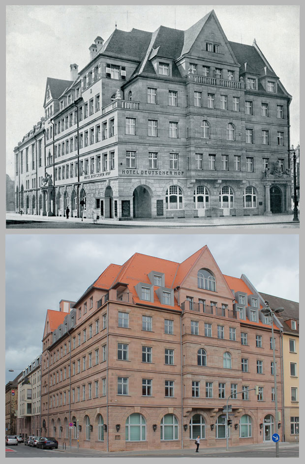 Der Deutsche Hof, aufgenommen 1913 und 2016
