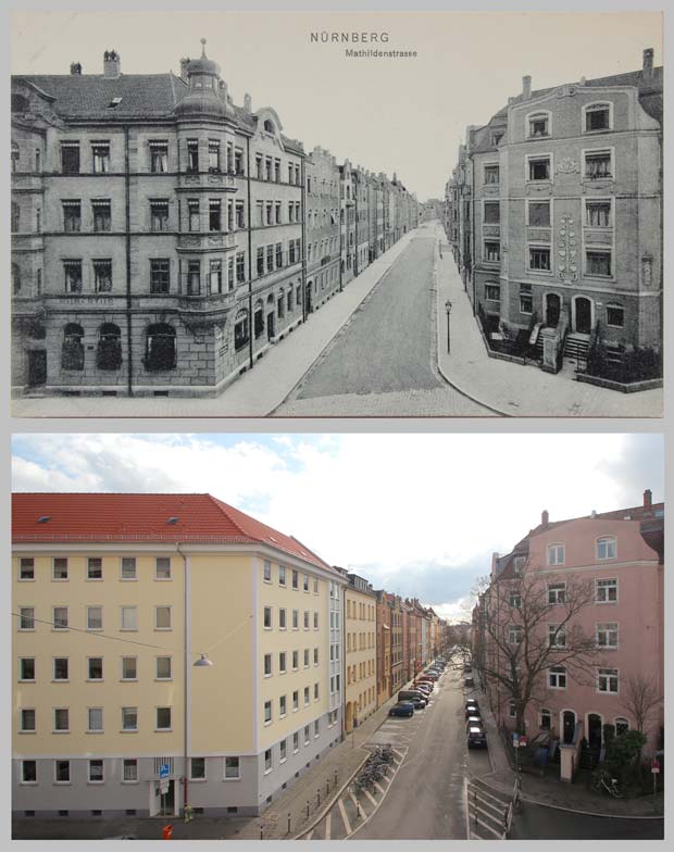 Die Mathildenstraße, aufgenommen zwischen 1905 und 1920 beziehungsweise 2016