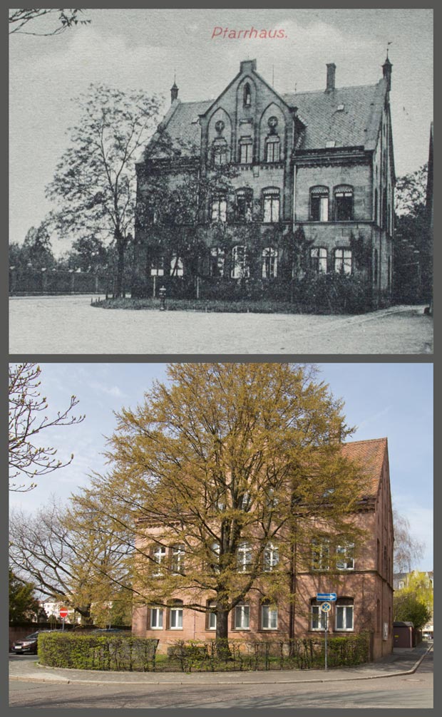 Das Pfarrhaus bei Sankt Johannis, zwischen 1905 und 1906 und 2016.