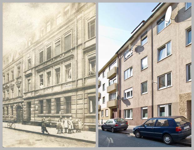 Die Häuser Zickstraße 4 und 2a, von links nach rechts, aufgenommen 1911 und 2016.