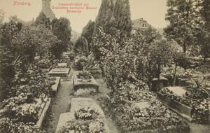 Ein anderer Blick über Dürers Grab und seine Nachbarn, aufgenommen zwischen 1905 und 1945.
