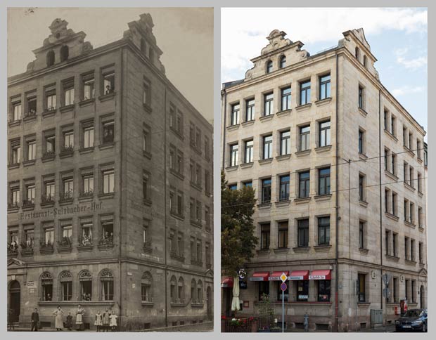 Das Eckhaus Fichtestraße 23, aufgenommen 1912 und 2017.