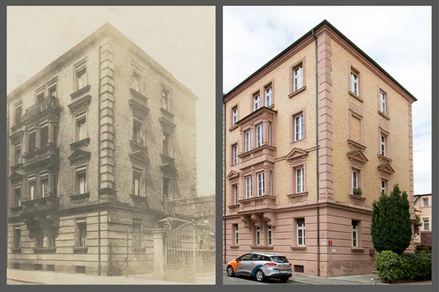 Das Haus Lindenaststraße 58, aufgenommen zwischen 1905 und 1909 und 2016.