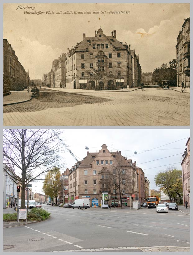 Das Gebäude Schweiggerstraße 31, aufgenommen zwischen 1907 und 1911 und 2017.