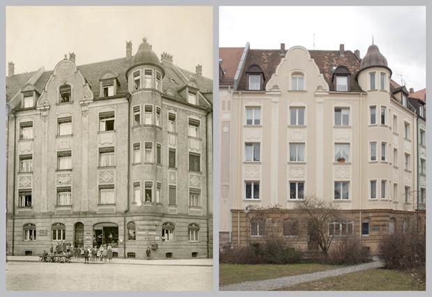 Das Haus Kobergerplatz 4, aufgenommen 1920 und 2018.