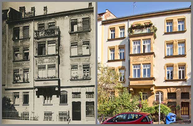 Man muss schon genau hinsehen, um den Wandel am Haus Hochstraße 42 zu erkennen, hier zu sehen in zwei Aufnahmen von 1919 und 2016.