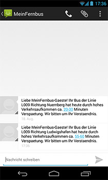 SMS Meinfernbus Anzeige am Smartphone