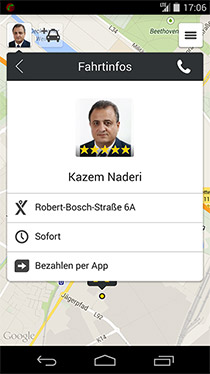 Screenshot App myTaxi - profil vom Taxifahrer