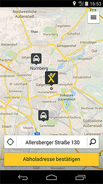 Screenshot myTaxi-App Nürnberg