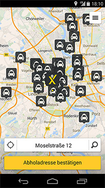 Screenshot myTaxi App Köln