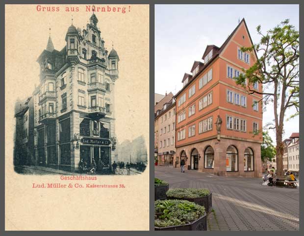 Das Haus Kaiserstraße 38, aufgenommen zwischen 1895 und 1905 beziehungsweise 2016