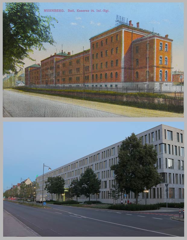 Das Gebäude Fürther Straße 111, 1910 und 2016.