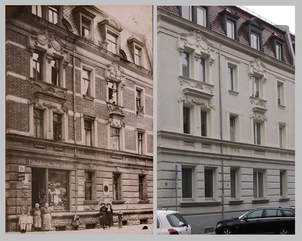 Das Haus Adamstraße 26, aufgenommen zwischen 1905 und 1922 und 2014.