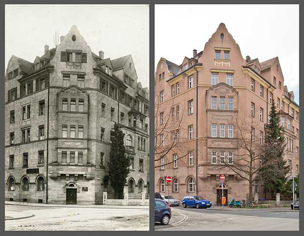 Das Eckhaus Bielingstraße 25, aufgenommen 1911 und 2016.