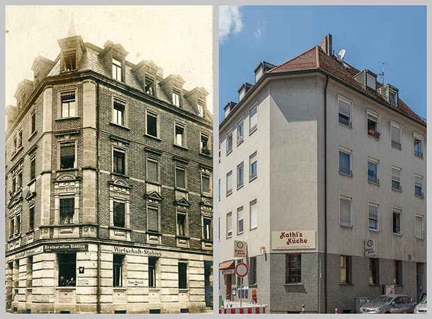 Das Eckhaus Stabiusstraße 1, aufgenommen 1918 und 2018.