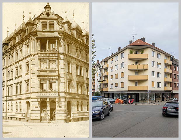 Das Eckhaus Bleichstraße 2, aufgenommen 1912 und 2018.